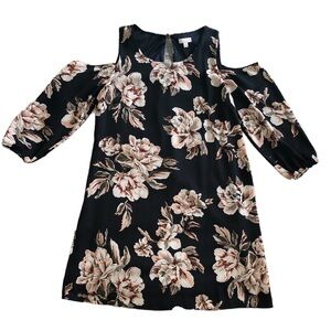 C Brand Women’s Floral Cold-Shoulder Dress Size L Black Blush Multi Romantic